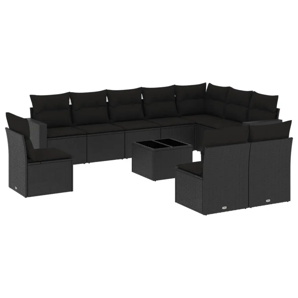 11 Piece Outdoor Sectional Sofa Set Black Poly Rattan Modular Garden Furniture