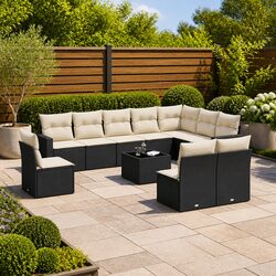 Outdoor Sectional Sofa Set 11 Piece Black Poly Rattan Garden Furniture with