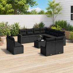 Outdoor Sectional Sofa Set 12 Piece Garden Furniture Black Poly Rattan with