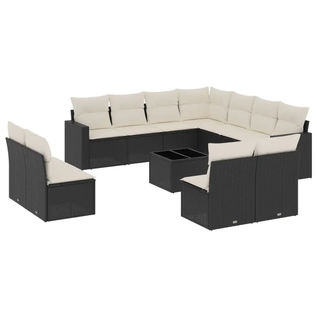 12 Piece Outdoor Sectional Sofa Set Black Poly Rattan Garden Furniture with