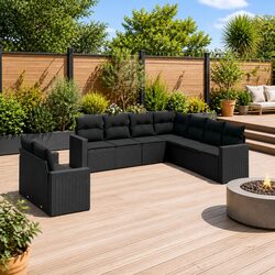 Outdoor Sectional Sofa Set 9 Piece Black Poly Rattan Garden Furniture with