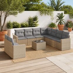 10 Piece Outdoor Sectional Sofa Set Beige Rattan Garden Furniture Patio Seating