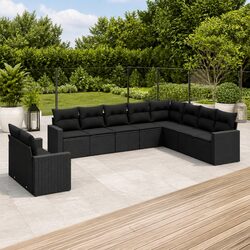 Outdoor Sectional Sofa Set 10 Piece Garden Furniture Black Poly Rattan with