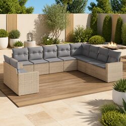 Outdoor Sectional Sofa Set 10 Piece Garden Furniture Beige Poly Rattan Modular