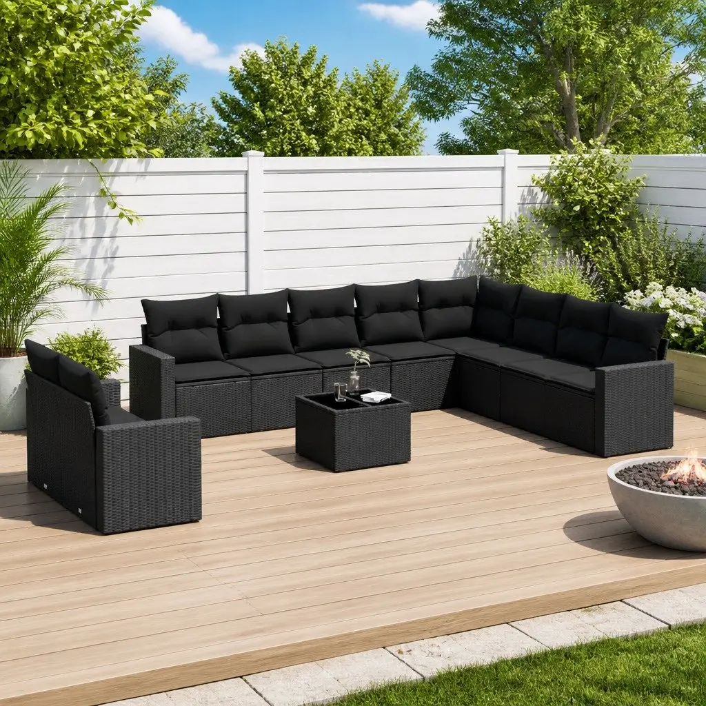 11 Piece Outdoor Sectional Sofa Set Black Poly Rattan Garden Furniture Patio