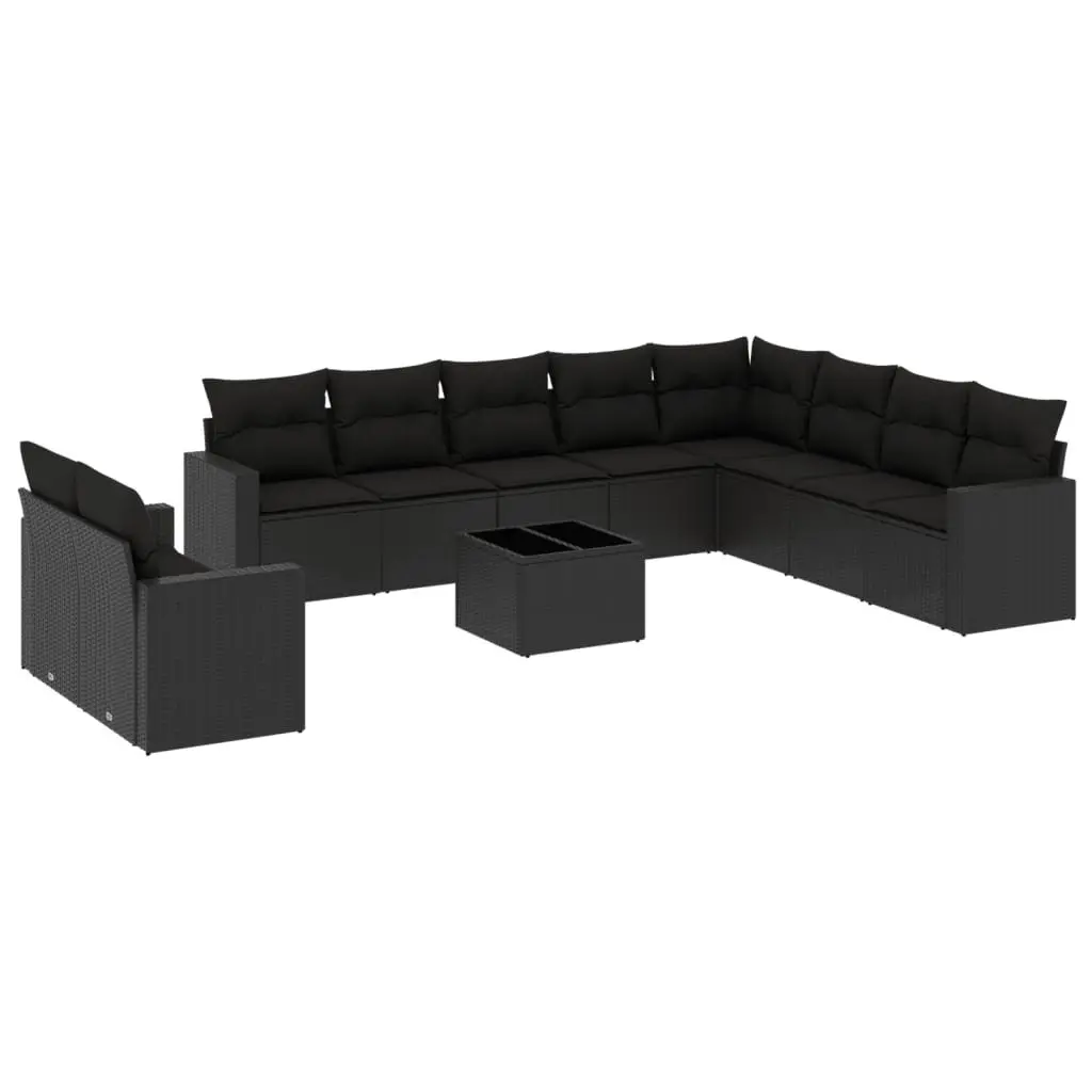 11 Piece Outdoor Sectional Sofa Set Black Poly Rattan Garden Furniture Patio
