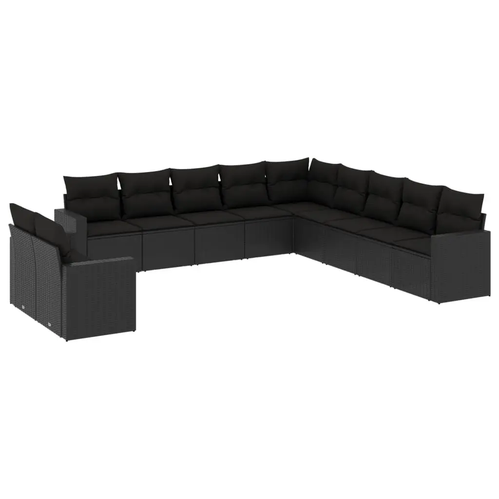 Outdoor Sectional Sofa Set 11 Piece Garden Furniture Black Poly Rattan with