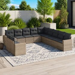 Outdoor Sectional Sofa Set 11 Piece Garden Furniture Grey Poly Rattan Modular