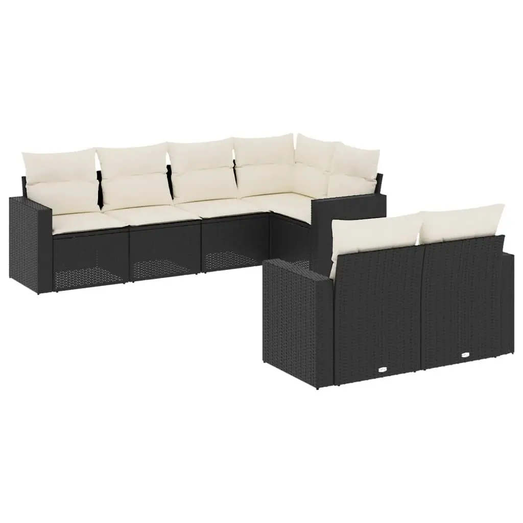 7 Piece Outdoor Garden Sofa Set Black Poly Rattan Patio Sectional Furniture