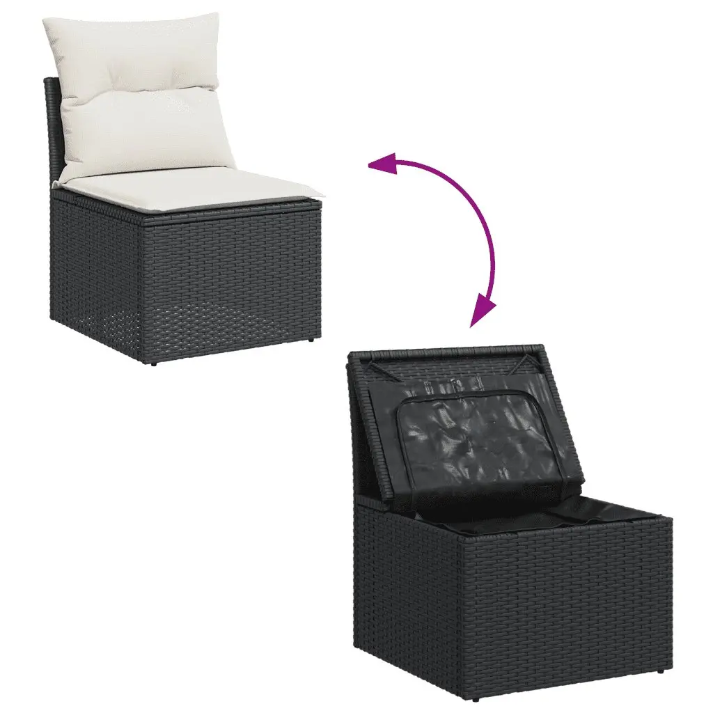 7 Piece Outdoor Garden Sofa Set Black Poly Rattan Patio Sectional Furniture
