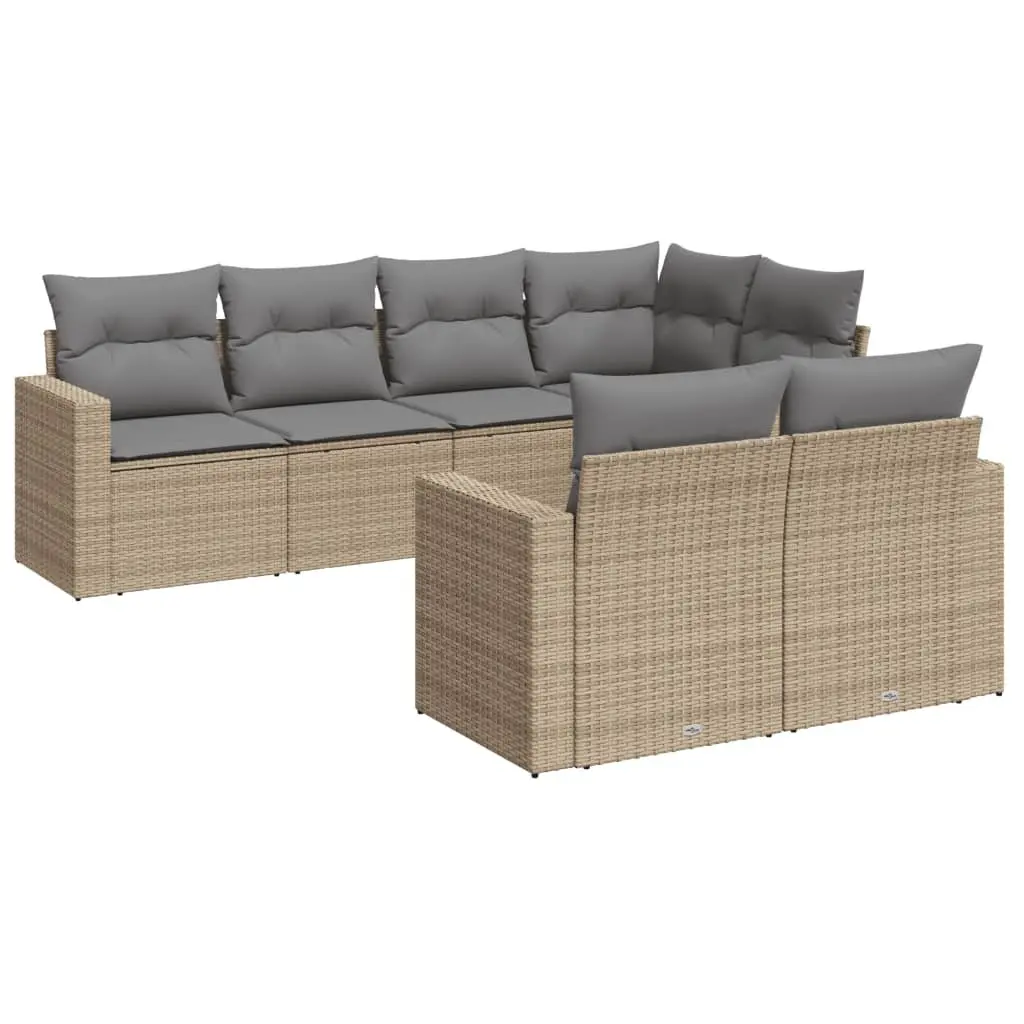 7 Piece Garden Sofa Set Outdoor Sectional Beige Poly Rattan with Cushions