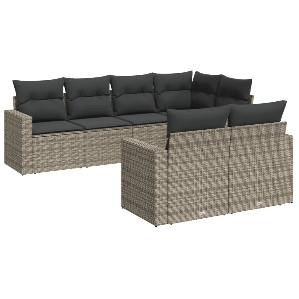 7 Piece Outdoor Garden Sofa Set with Cushions Grey Poly Rattan Sectional