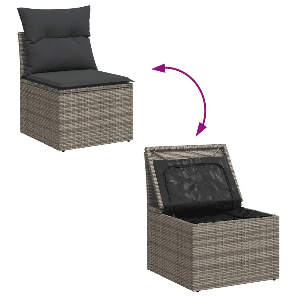 7 Piece Outdoor Garden Sofa Set with Cushions Grey Poly Rattan Sectional