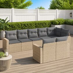 Garden Sofa Set 8 Piece Outdoor Sectional Furniture Modular Beige Poly Rattan