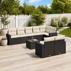 Outdoor Sectional Sofa Set 9 Piece Garden Furniture Black Poly Rattan with