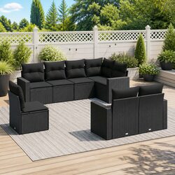 Outdoor Sectional Sofa Set 8 Piece Garden Furniture Black Poly Rattan with