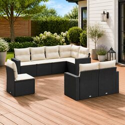 Outdoor Sectional Sofa Set 8 Piece Garden Furniture Black Poly Rattan with