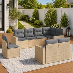 Outdoor Sectional Sofa Set 8 Piece Garden Furniture Beige with Cushions Storage