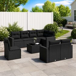Outdoor Sectional Sofa Set 9 Piece Garden Furniture Black Poly Rattan with
