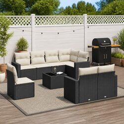 Outdoor Sectional Sofa Set 9 Piece Garden Furniture Black Poly Rattan with