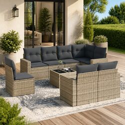 9 Piece Garden Sofa Set with Storage Cushions Grey Outdoor Sectional Furniture