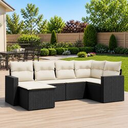 Outdoor Sectional Sofa Set 6 Piece Black Poly Rattan Garden Furniture with