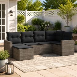 6 Piece Grey Garden Sofa Set Outdoor Sectional Modular Rattan Patio Furniture