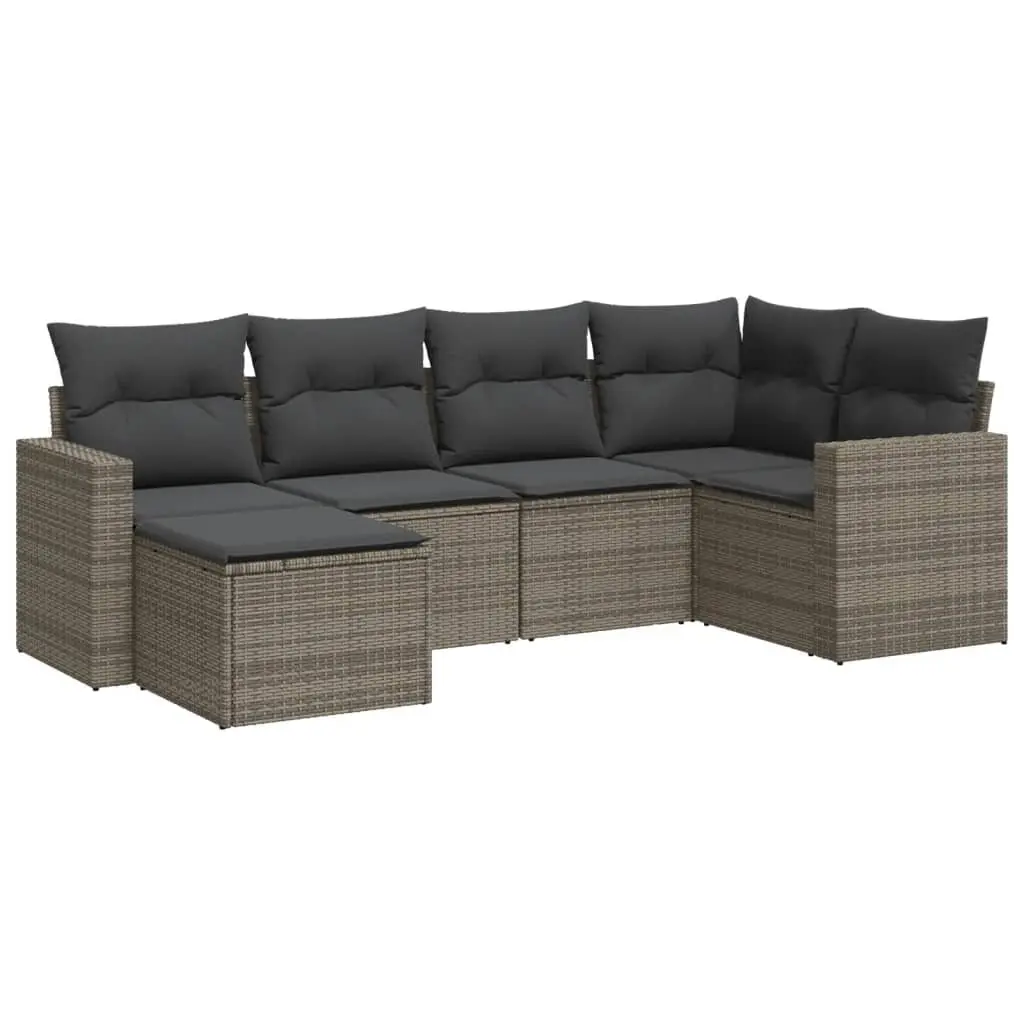 6 Piece Grey Garden Sofa Set Outdoor Sectional Modular Rattan Patio Furniture