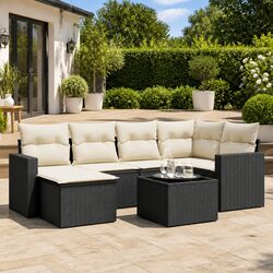 Outdoor Sectional Sofa Set 7 Piece Black Garden Furniture with Storage Cushions