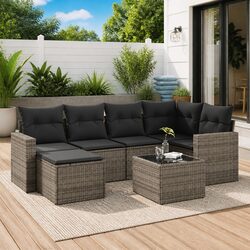 Outdoor Sectional Sofa Set 7 Piece Garden Furniture with Storage Cushions Grey