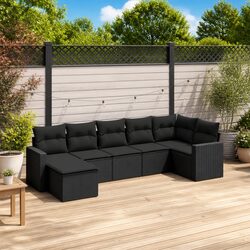 Outdoor Sectional Sofa Set 7 Piece Garden Furniture Black Poly Rattan with