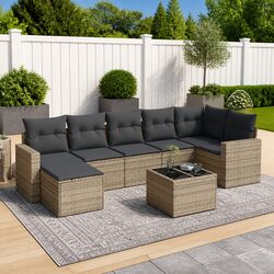 8 Piece Outdoor Garden Sectional Sofa Set Grey Poly Rattan Patio Furniture