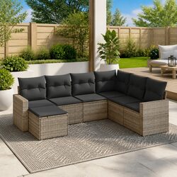 Outdoor Sectional Sofa Set 7 Piece Garden Furniture Grey Rattan Modular with