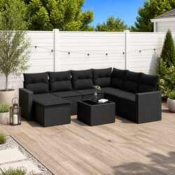 8 Piece Outdoor Sectional Sofa Set Black Poly Rattan Garden Furniture Patio