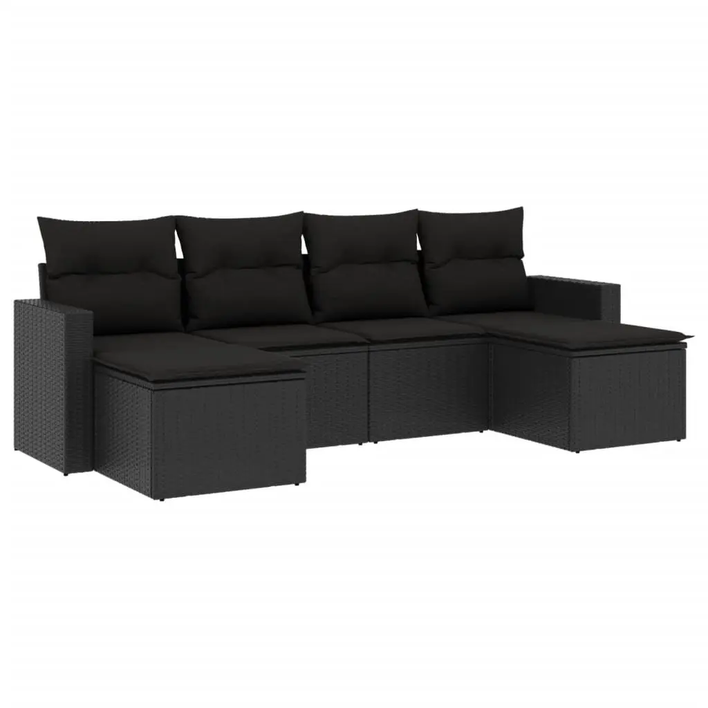 6 Piece Garden Sofa Set Black Poly Rattan Outdoor Sectional Patio Furniture