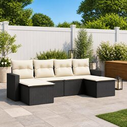 Outdoor Sectional Sofa Set 6 Piece Garden Furniture Black Poly Rattan with