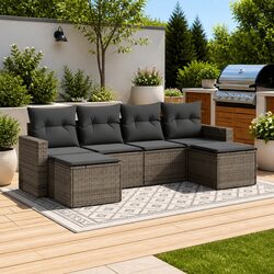 Outdoor Sectional Sofa Set 6 Piece Garden Furniture Grey Poly Rattan with