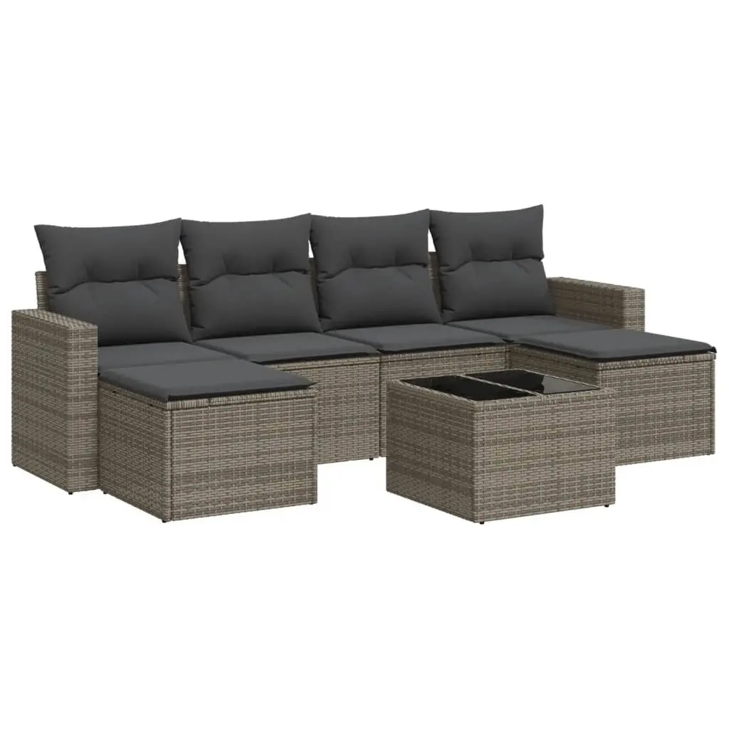 7 Piece Outdoor Garden Sectional Sofa Set Grey Poly Rattan Patio Furniture with