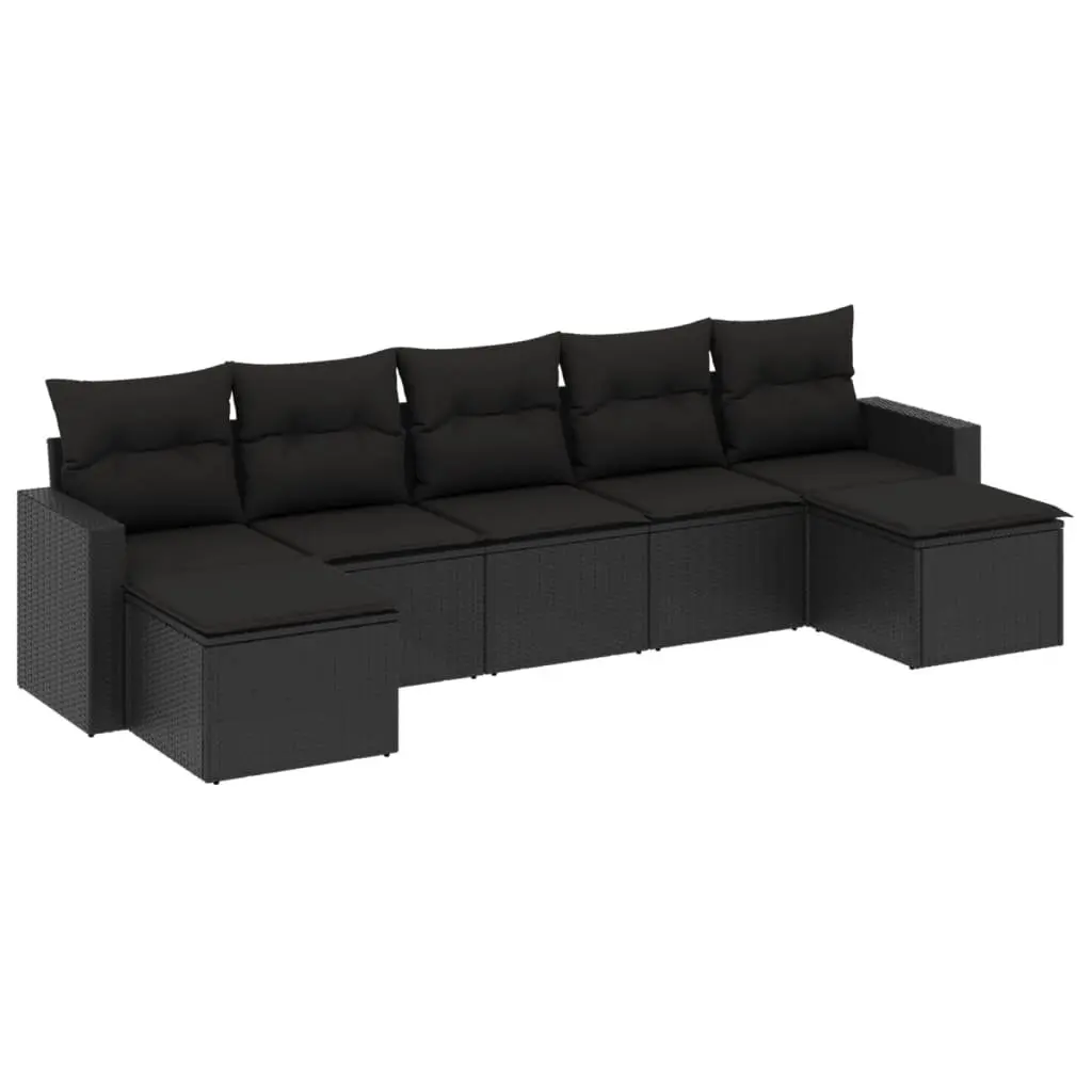 7 Piece Outdoor Garden Sofa Set Black Poly Rattan Sectional with Cushions