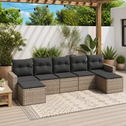 Outdoor Sectional Sofa Set 7 Piece Garden Furniture Grey Poly Rattan with