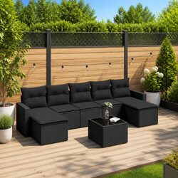8 Piece Outdoor Garden Sofa Set with Storage Cushions Black Rattan Sectional