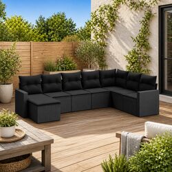 Outdoor Sectional Sofa Set 8 Piece Garden Furniture Black Rattan with Storage