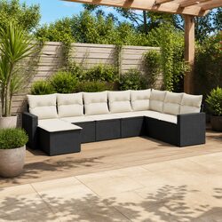8 Piece Garden Sofa Set with Storage Cushions Black Outdoor Sectional Rattan