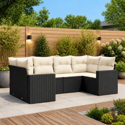 Outdoor Sectional Sofa Set 6 Piece Garden Furniture Black Poly Rattan with