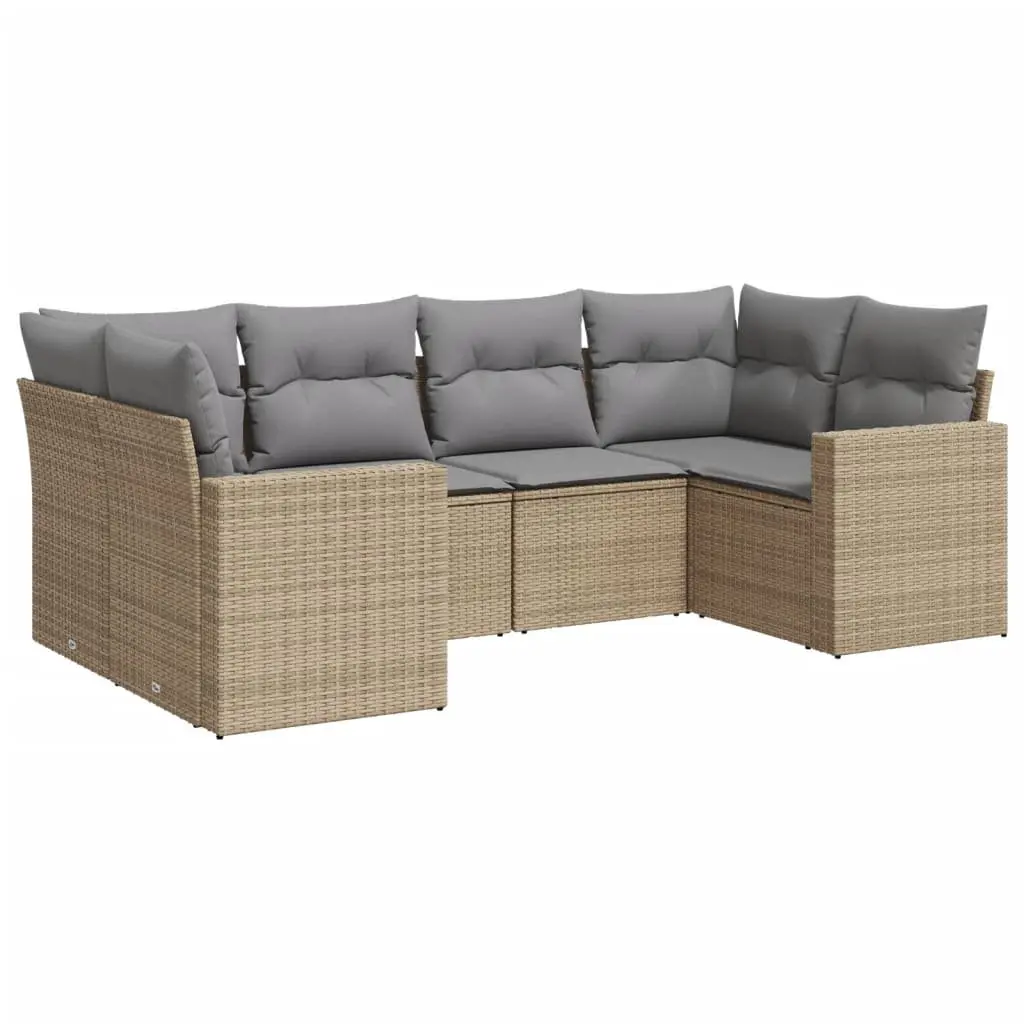 6 Piece Garden Sofa Set Outdoor Sectional Beige PE Rattan Patio Furniture with