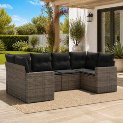 Outdoor Sectional Sofa Set 6 Piece Garden Furniture Grey Poly Rattan with