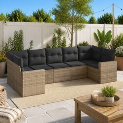 Outdoor Sectional Sofa Set 7 Piece Grey Garden Furniture Poly Rattan with