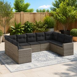 Outdoor Sectional Sofa Set 9 Piece Garden Furniture with Cushions Grey Rattan