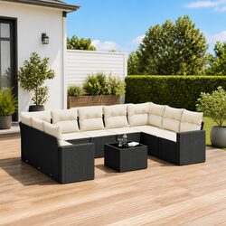Outdoor Sectional Sofa Set 10 Piece Garden Furniture Black Poly Rattan with