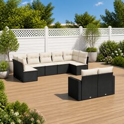 9 Piece Outdoor Sectional Sofa Set Black Poly Rattan Garden Furniture with